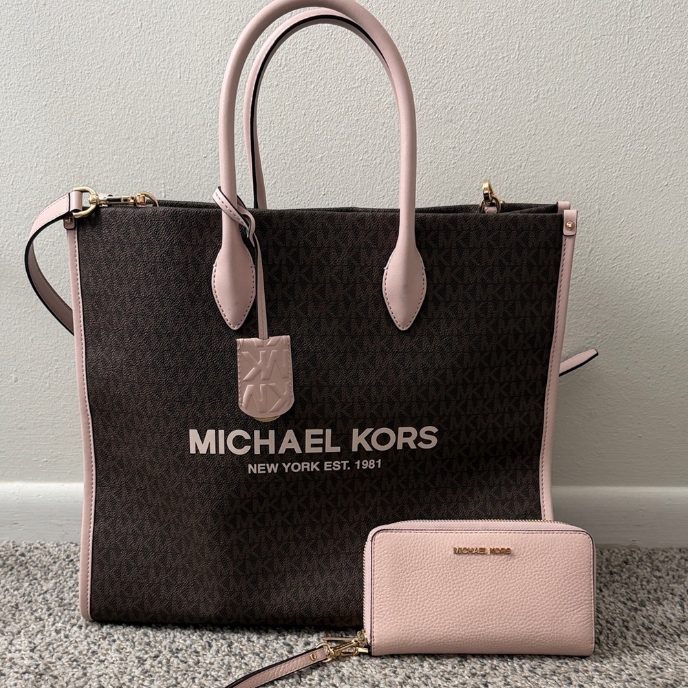Michael Kors Dark Brown and Light Pink Tote